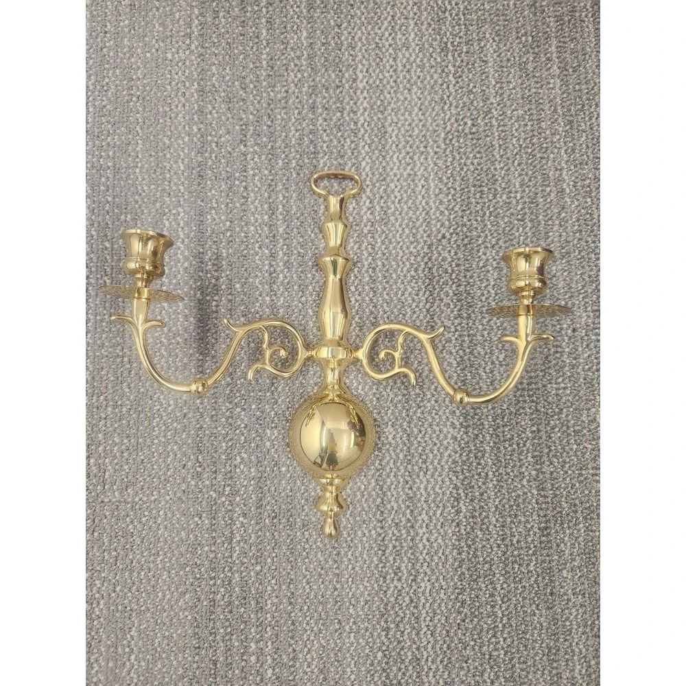 Vtg. Brass Two Arm Wall Sconce Candle Holder 12